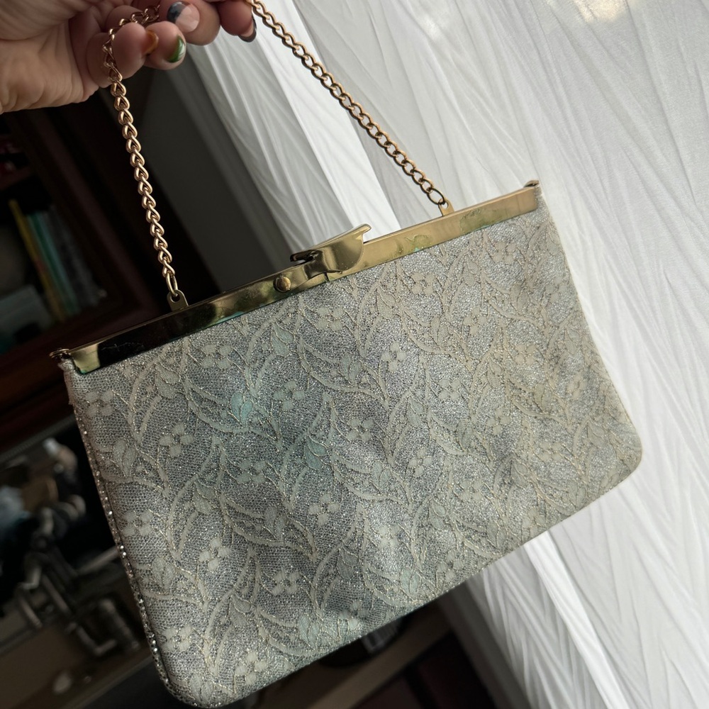 Vintage Blue Sparkly Clutch with mini chain